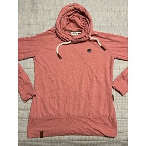 Naketano Hoodie Women's Pullover Cowl Neck Size L Pink Salmon EUC Fall